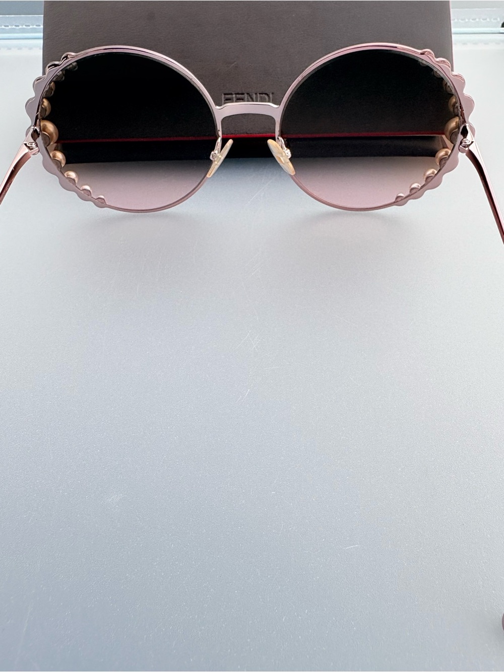 Fendi Pearl Rim Round Sunglasses FF0295/S 35J53 Rose Gold Pink Gradient - Picture 8 of 17